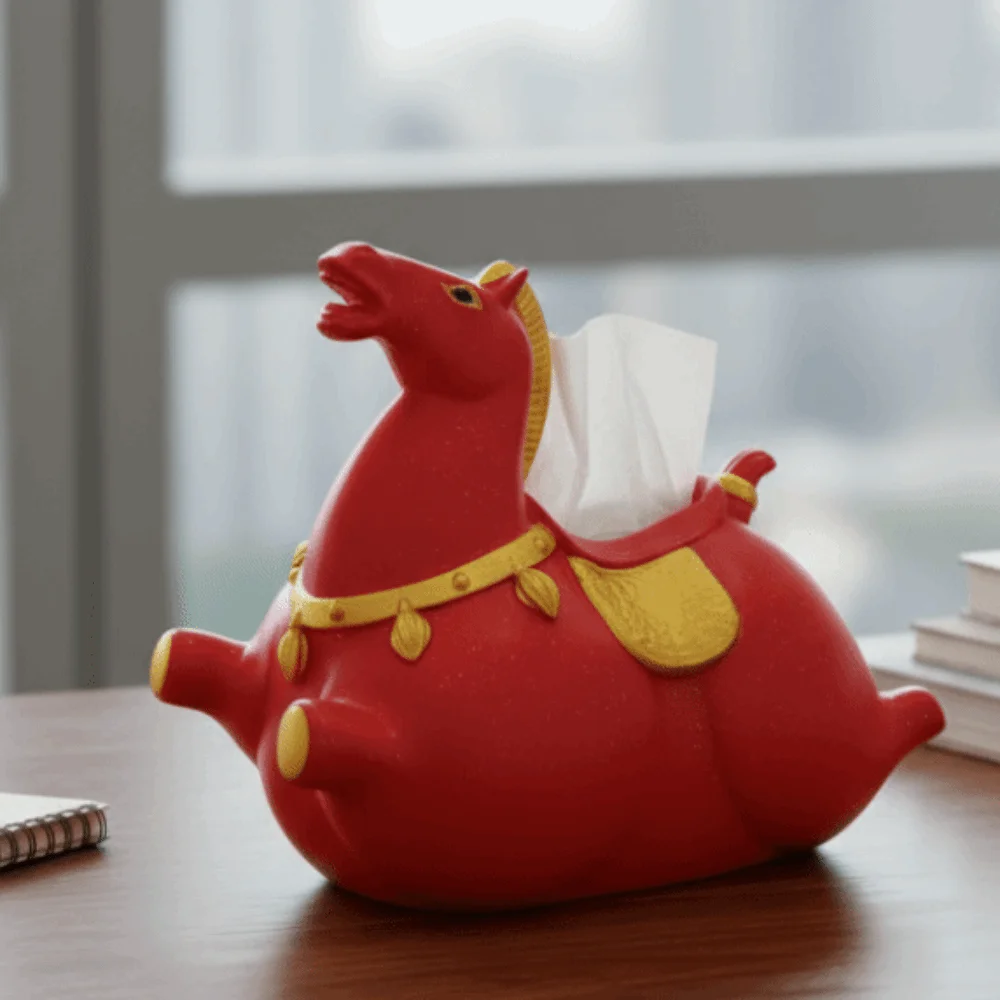 กล่องใส่กระดาษทิชชูรูปม้าสไตล์จีน กล่องเก็บกระดาษทิชชูรูปม้าตกแต่ง โมเดลฟิกเกอร์อนิเมะรูปม้า โมเดลม้าตามปีนักษัตร ของขวัญปีใหม่