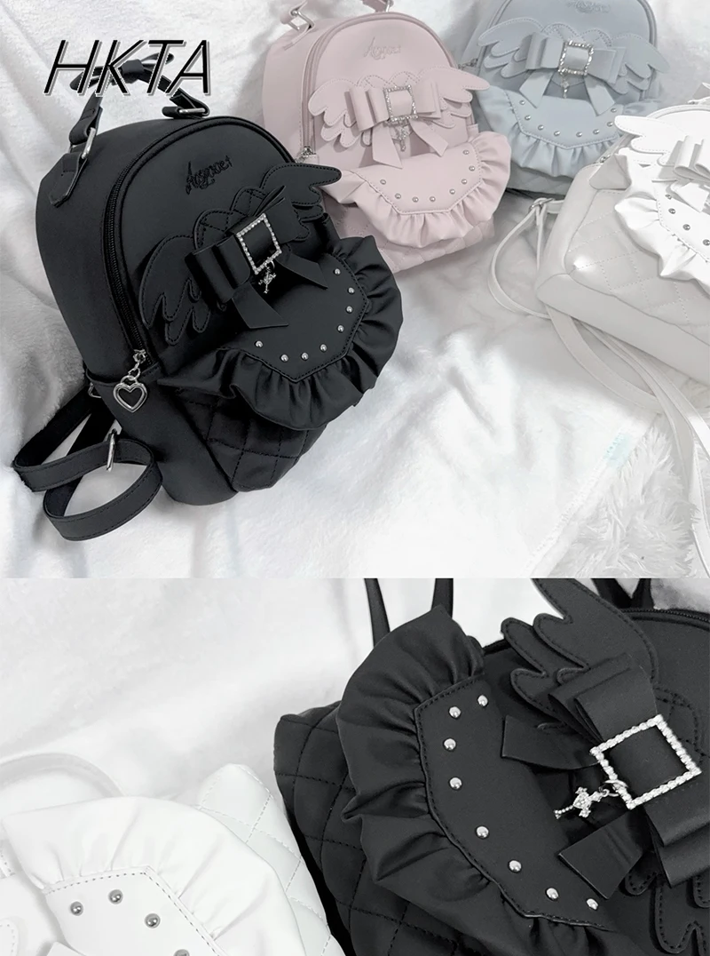 Japanese Bag Women Female Mine Series Mass Production Solid Color Versatile Love Wings Backpack Cute Lolita Girl School Backpack