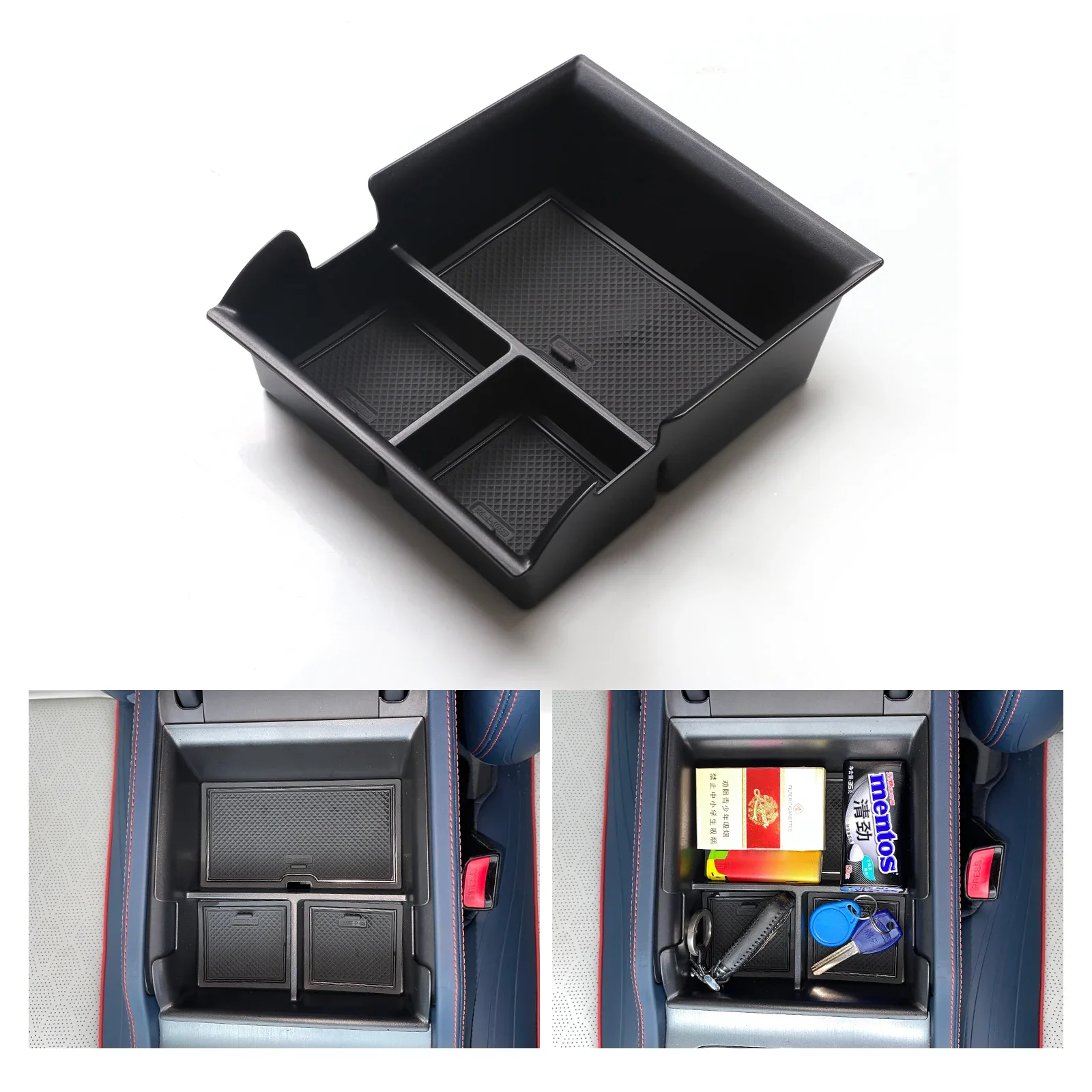 For BYD Atto3 2022-2026 Armrest Storage Box ABS Center Console Tray Organizer Interior Accessories Tidying Black 2