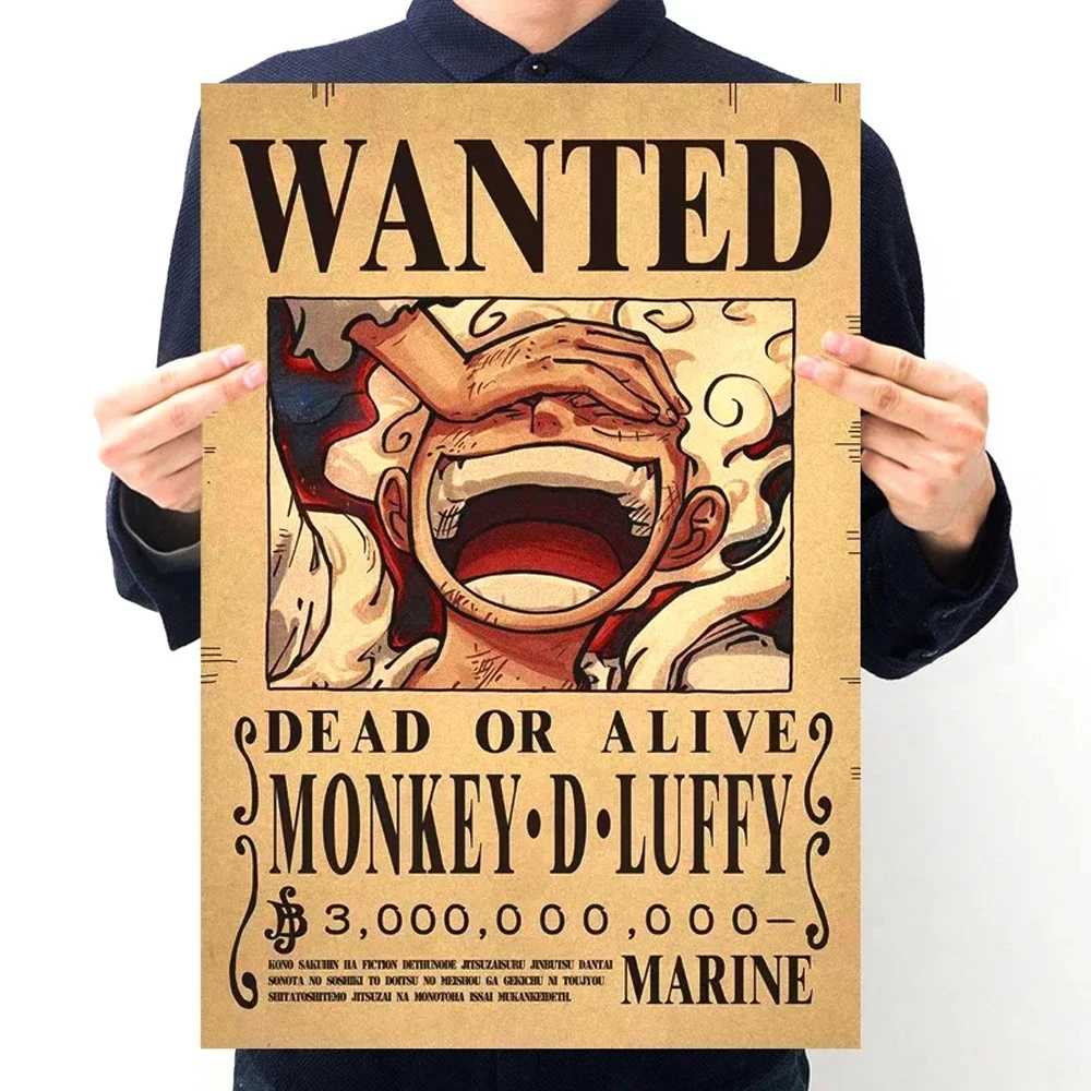 

Anime Luffy 3 Billion Reward One Piece Wanted Poster Retro Kraft Paper Animation Wall Painting Dormitory Wallpaper