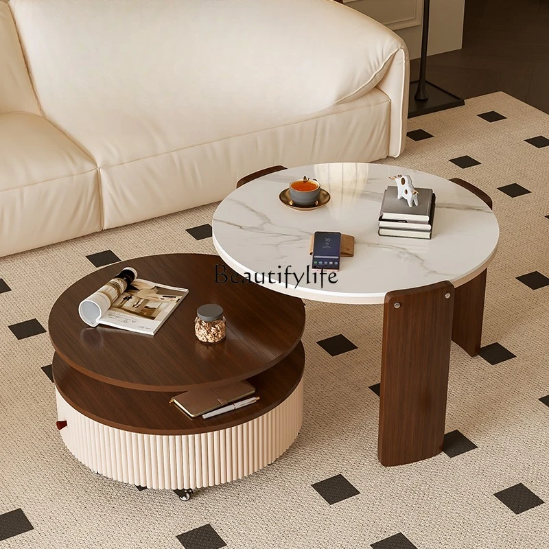 طاولة القهوة ذات البلاط الصخري لغرفة المعيشة المنزلية، شقة صغيرة، طاولة شاي متحركة إبداعية من القرون الوسطى