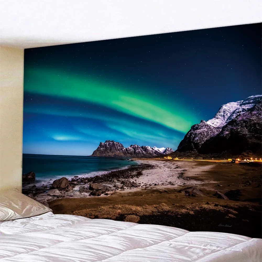 Night Northern Lights Psychedelic Scene Home Decoration Art Tapestry Tarot Bohemian Decoration Wall Mounted Yoga Mattress