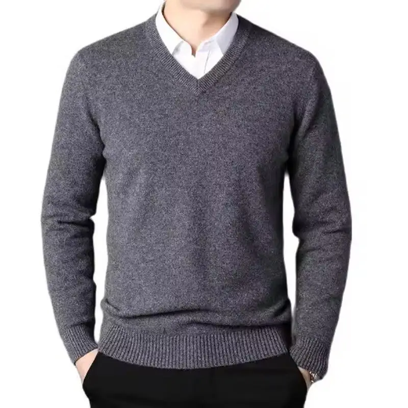

Кашемировый хлопок, классический пуловер с v-образным вырезом, мужской свитер, осень-зима 2022, рабочий повседневный универсальный джемпер, мужские вязаные свитера