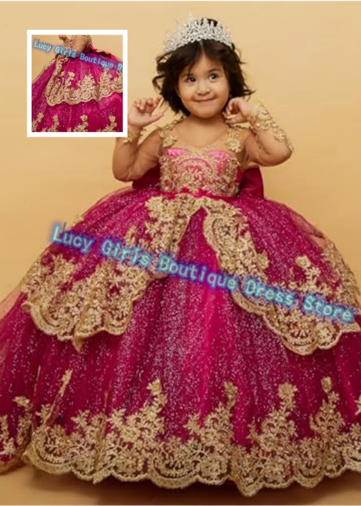 Customised Gala Dress for Children Hot Pink Flower Girl Dress for Wedding Birthday Party Princess Pageant Dress for Little Girls