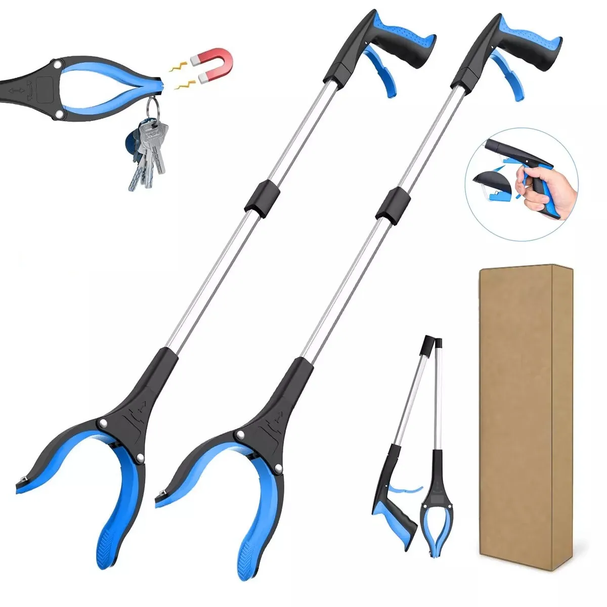 1-Pack 34 Inch Extra Long Grabber Reacher with 360°Rotating Jaw & Magnet Foldable Pickup Mobility Aid Reaching Assist Tool