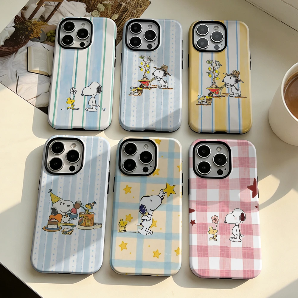 Cartoon S-Snoopies Cute Phone Case for Samsung Galaxy S20 S23 S24 S25 S26 FE Plus Ultra Edge 4G 5G Luxury Double-layer Cover