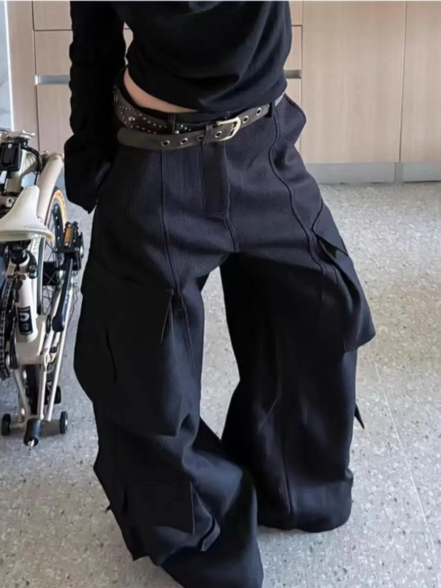 

American Retro Bla Work Pants Men's Loose Straight Leg Floor-Length Hip Hop Design Casual Trousers for Youth Autumn Wear