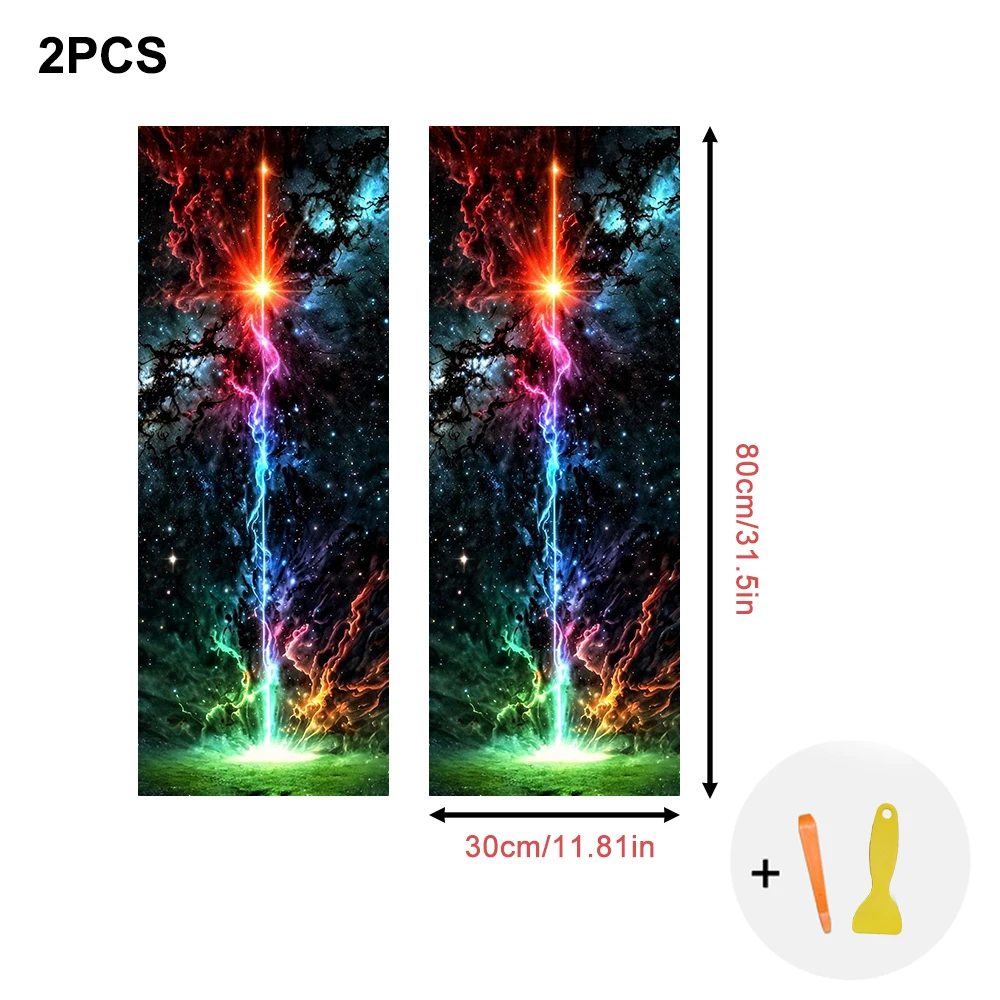 2 Pieces of Colorful Lightning Pattern Car Interior Stickers, Elastic Fabric, Self-Adhesive, Car A-Pillar Renovation Decoration.