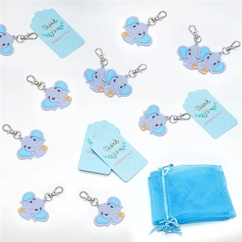 90Pieces Baby Shower Return Favors for Guests Elephant Keychains with Organza Bag Thank You Kraft Tag for Elephant Party