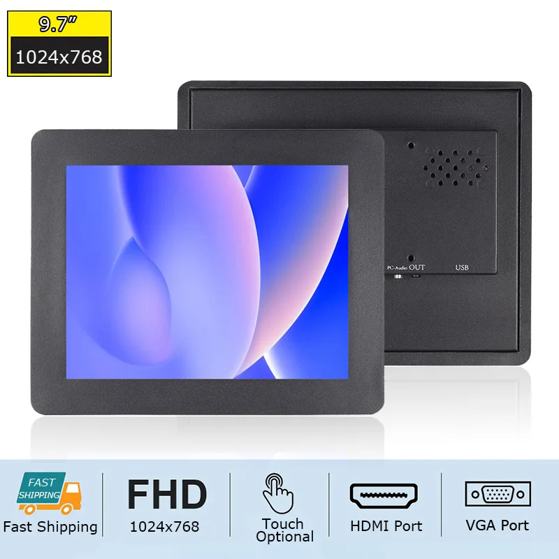 9.7/10 Inch 1024x768 4:3 Screen Ratio Industrial LCD Touch Screen Monitor Panel Mount Install Cheap VGA for HDMI USB Interface