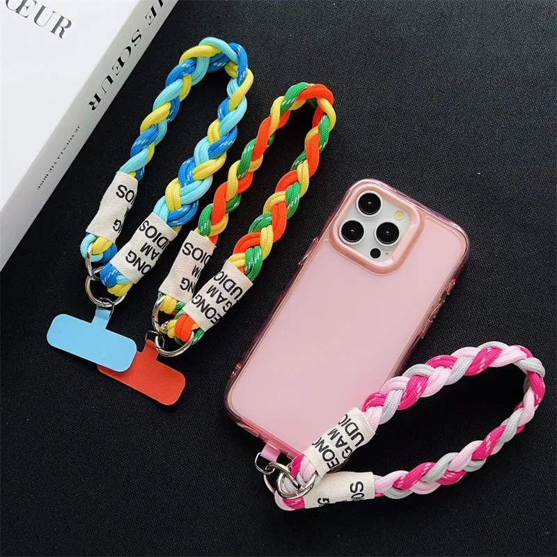 Cordão para celular feito à mão, pulseira grossa curta, masculino e feminino, corrente para caminhadas ao ar livre, chaveiro, cordão resistente