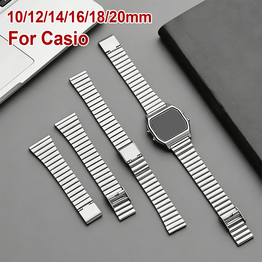 Stainless Steel Strap 10mm 12mm 14mm 16mm 18mm 20mm Watch Band for Casio F-91W F105 F108 A158W A168 AE1200 AE1300 Metal Band
