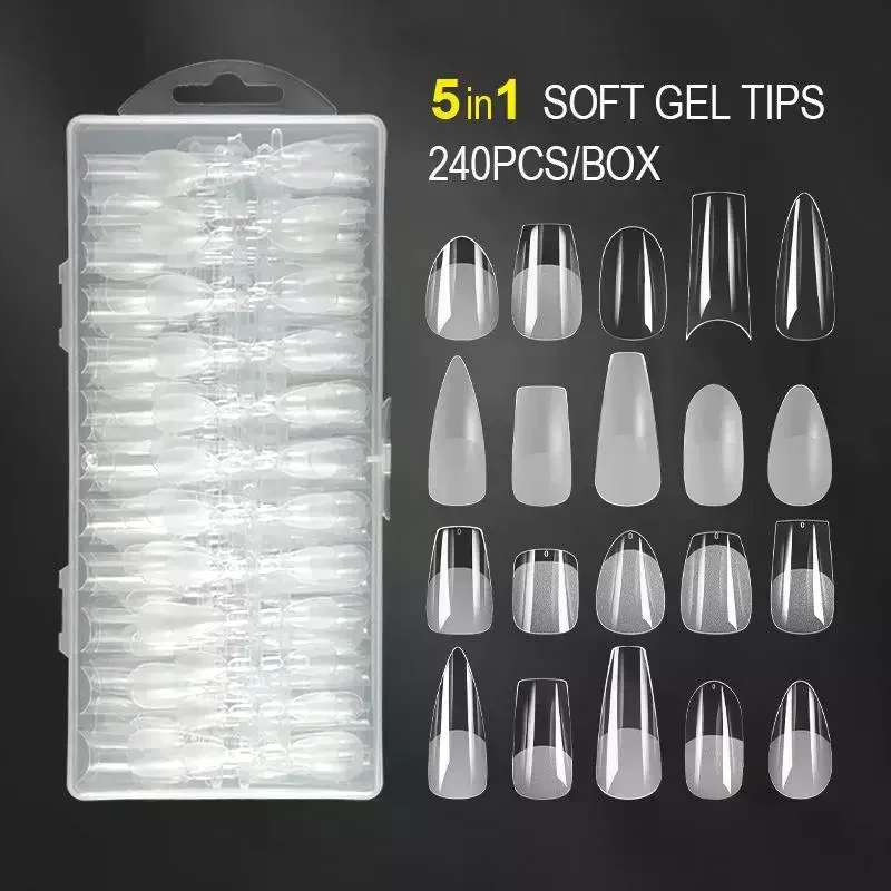 240/276Pcs Full Cover Press On Nail Tips Stiletto Almond Square Coffin French Soak Off Gel Nail Extension Tips