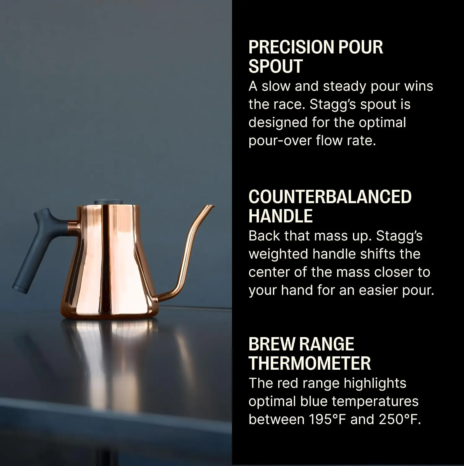 Stagg Gooseneck Pour Over Kettle for Coffee & Tea - Precision Spout | Brew-Range Thermometer, Stainless Steel, Balanced