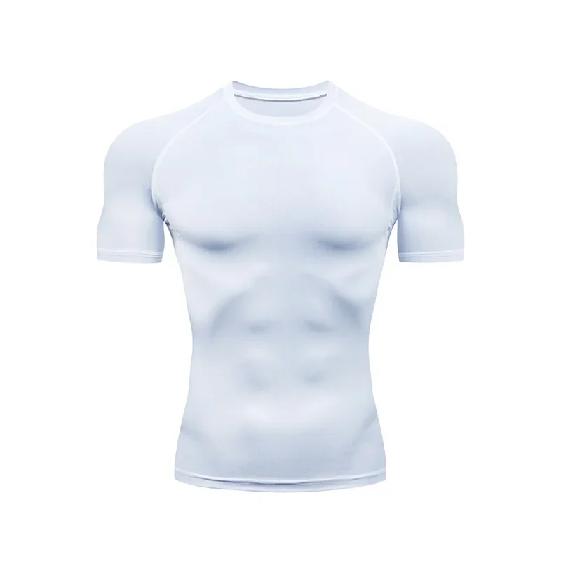 Ropa de compresión para hombre, camisetas ajustadas de manga corta para gimnasio, correr, entrenamiento muscular, deportes de primera capa