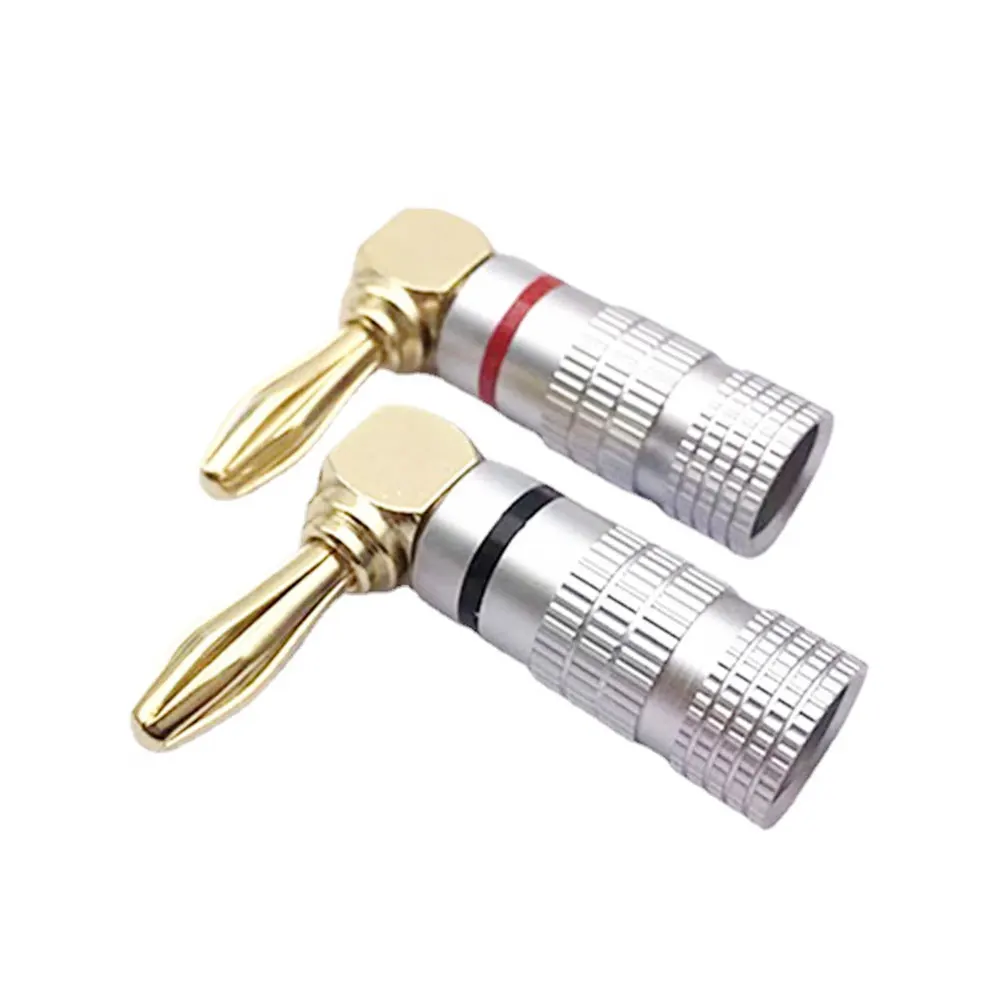 24K Gold Plated 90 Degree Banana Plugs Hifi Dual Screw Locking Right Angle Banana/Speaker Connectors