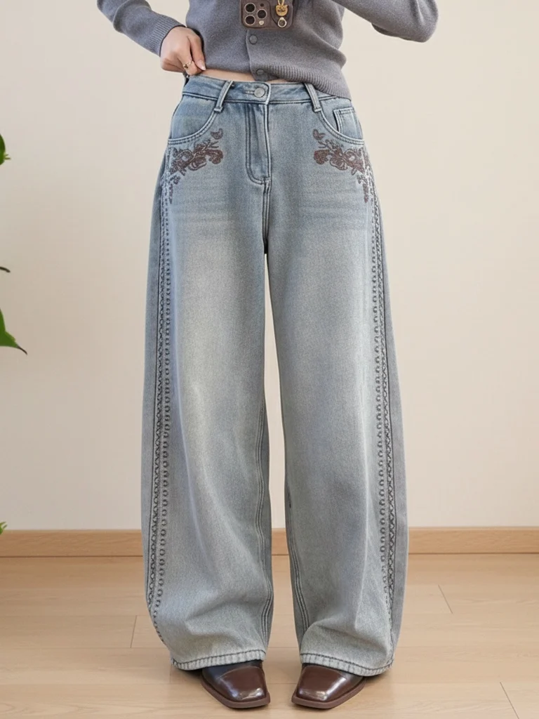 

Джинсы с высокой талией и широкими штанинами, свободного кроя, универсальные, повседневные, из новой весенней коллекции, премиум-качество, женские, из денима