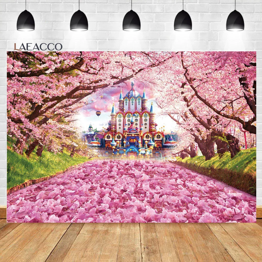 Laeacco-خلفية للتصوير الفوتوغرافي لحديثي الولادة ، خلفية مطبوعة على شكل قلعة ، زهور وردية ، غابة بحرية ، تصوير للأطفال
