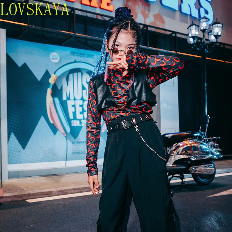 Jazz dance children's clothing new autumn long sleeved trendy clothing girl hip-hop fashion set street dance tabletop