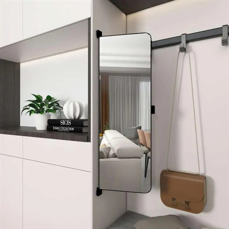 

Nordic entrance coat rack mirror wall full body mirror integrated with dressing fitting mirror wood clothes pole