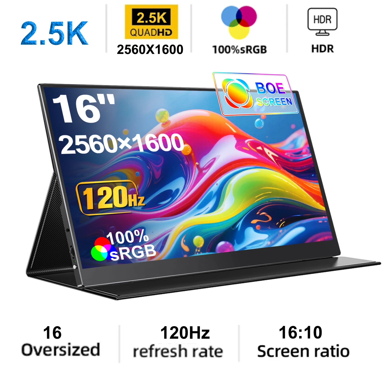 HOWENS 16inch 100% sRGB/120Hz/2.5k Portable Monitor Gaming Laptop Display with Type C Mini HDMI For PS/Steam/Deck/Switch/PC/Mac