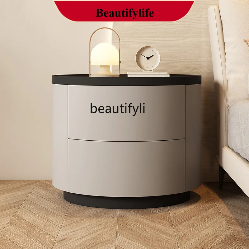 D178 Italian Minimalist Oval Bedside Table Solid Wood Lacquer Bedside Cabinet Simple Cylinder Cabinet