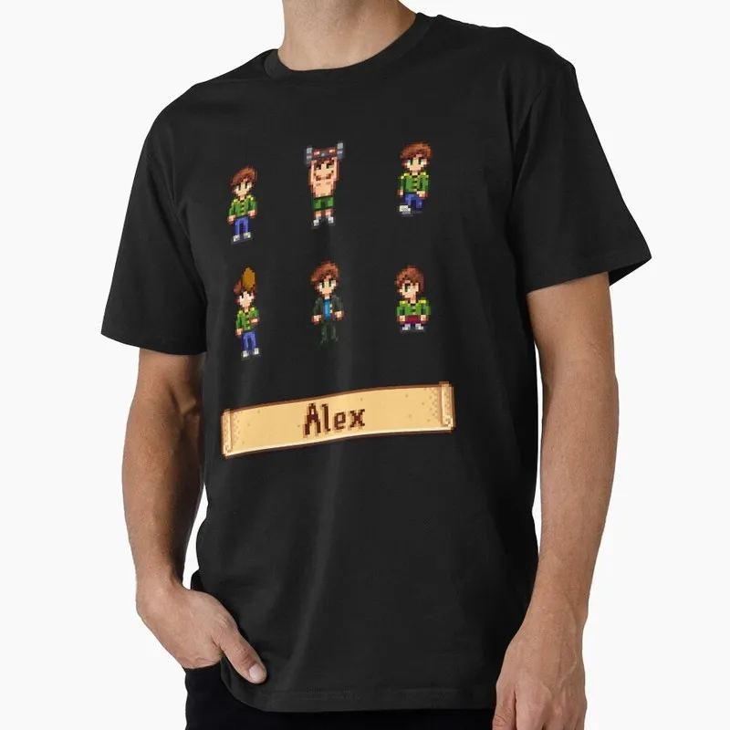 Stardew Valley Sprites - Alex Cute Cartoon RPG Video game Gift T Shirt for Gamer Short sleeve Graphic Clothes All Size Tops