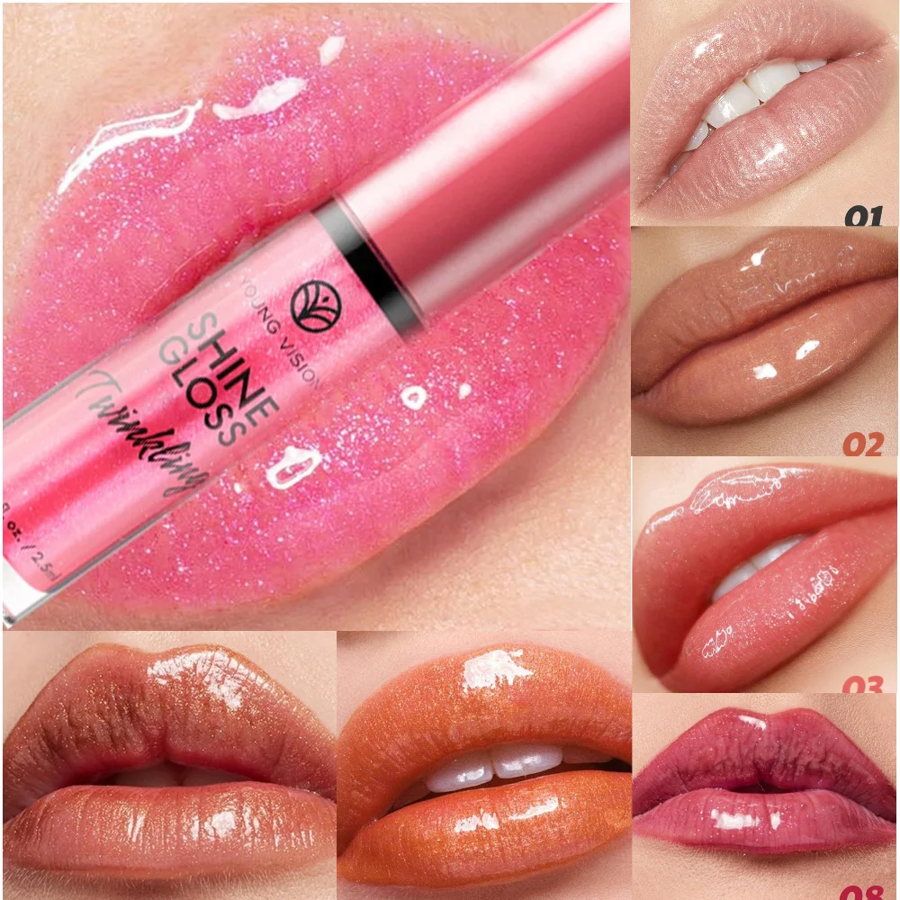 ヤングビジョン 7色リキッドリップグロス 長持ちグリッターリップグロス 保湿キラキラパールリップグロス メイクアップルック
