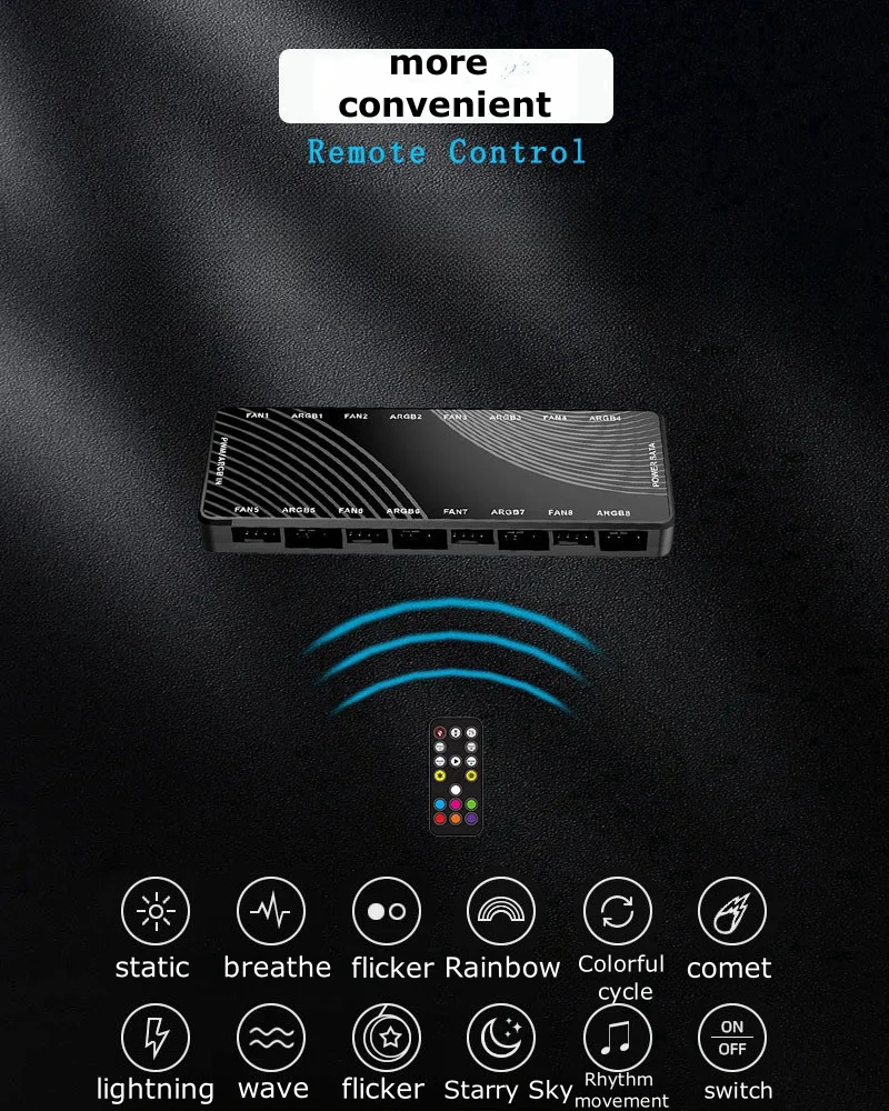 CX FUTURE Chassis Fan Hub, Dual 8 Ports. ARGB 3PIN+PWM 4PIN Ports. Equipped With Remote Control (Controlling Lighting)