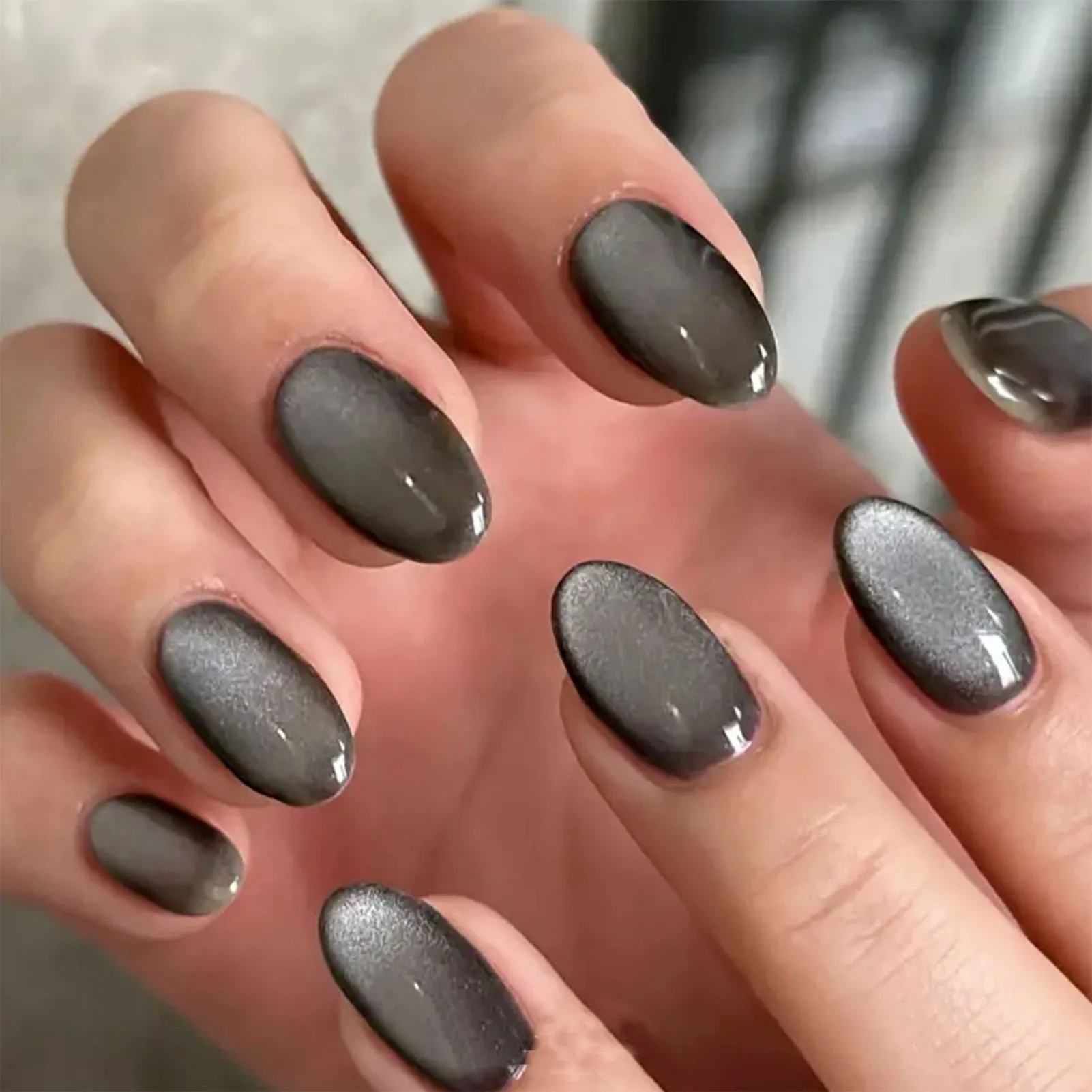 Faux ongles en résine d'amande noire avec paillettes pour femmes, 24 pièces, décoration N64.Art