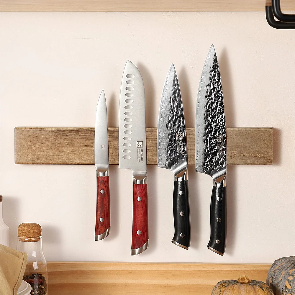 KEEMAKE Magnetic Knife Holder for Kitchen Knives Magnet Knife Hanger for Wall Acacia Wood Block Magnetic Strip Aaccessories