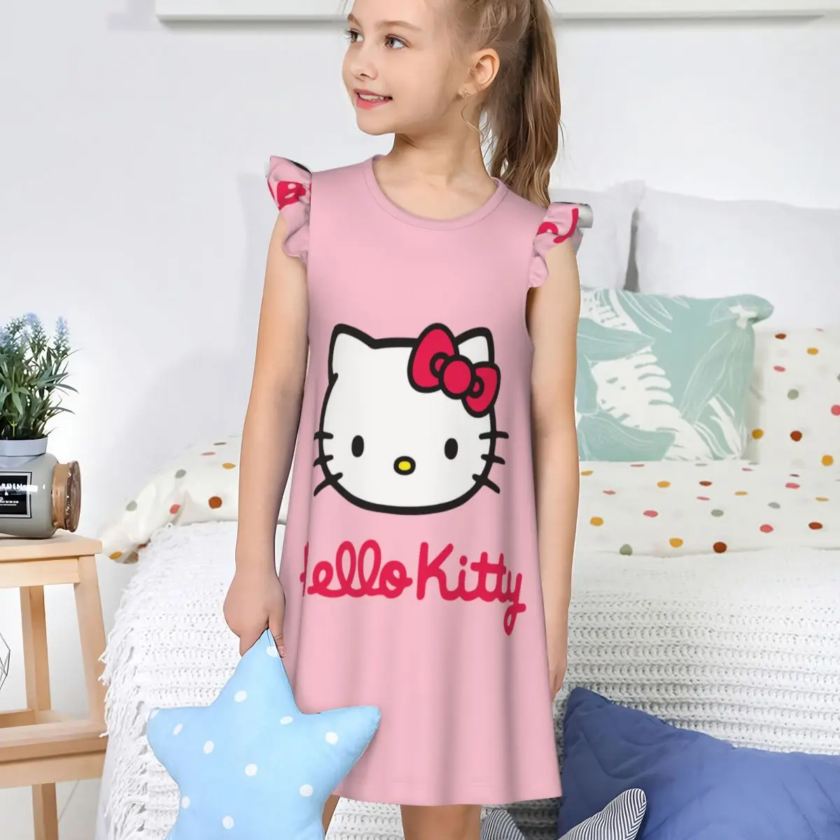 Girl's Hello Kitty Nightgowns Cute Night Dress Sleepwear Pajamas Nightie for Little Girls