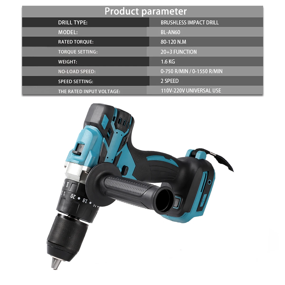 2-13MM Brushless Electric Impact Drill Cordless Screwdriver 18V Electric Cordless Screwdriver Power Tools for Makita Battery