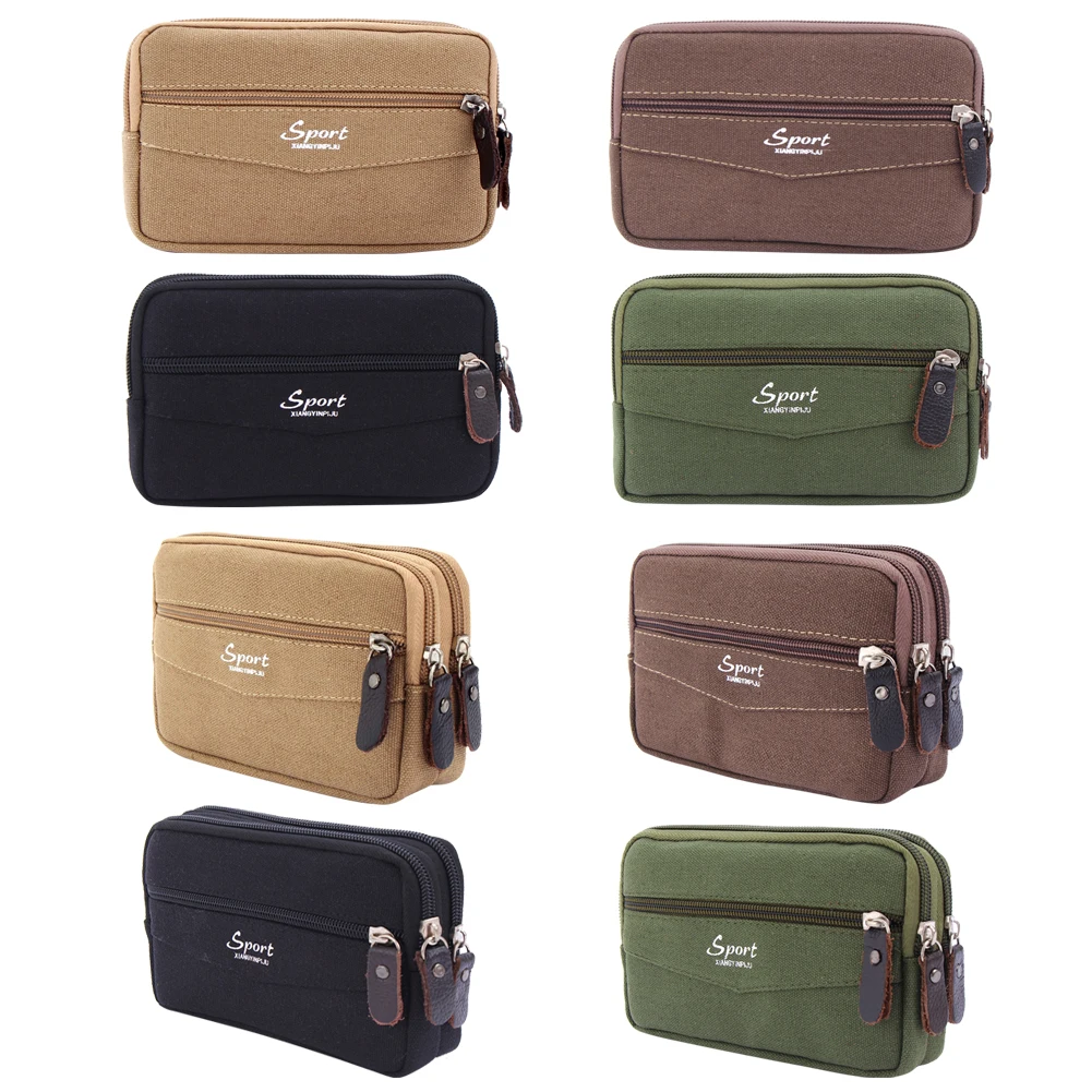 

6.5 inch Mobile Phone Bag Large Capacity Multifunction Business Waist Bag Portable Canvas Zipper Solid Color for Outdoor Jogging
