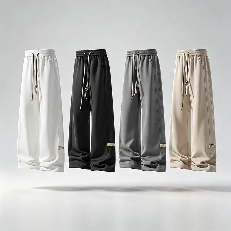 Herren-Sweatpants mit Kordelzug, weitem Bein, einfarbig, elastischer Bund, lockere, gerade geschnittene Hose, Streetwear, Freizeit- und Alltagshose. – Detail 3