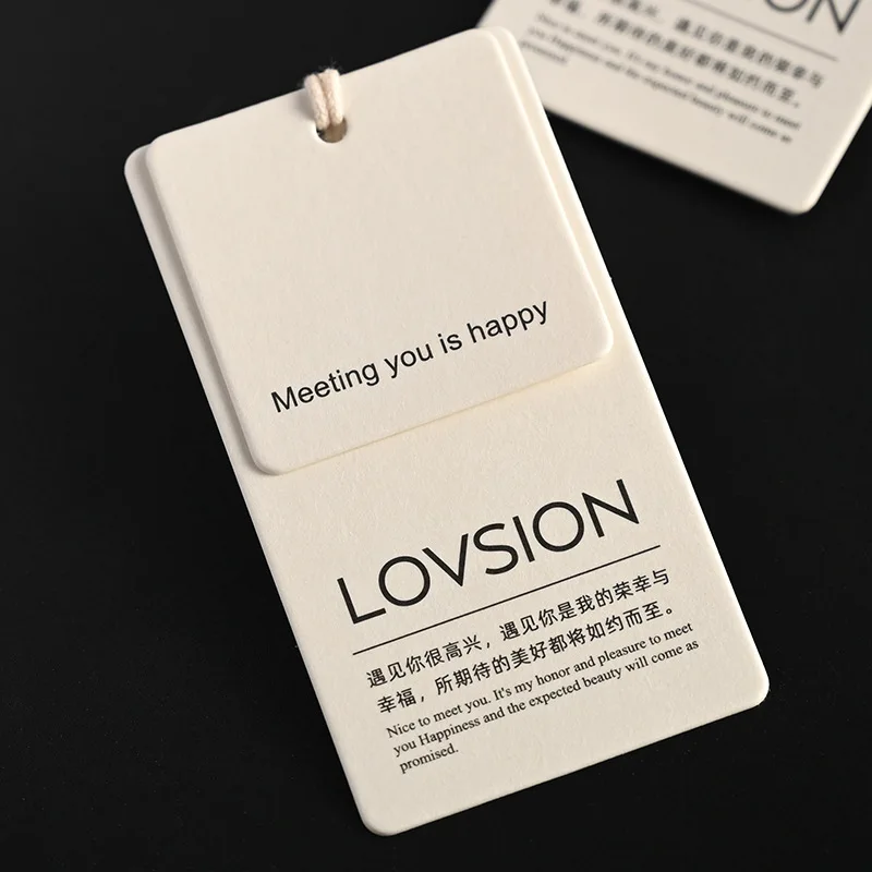 Custom 600gsm Ivory Card Hang Tags Free Design Luxury Special Paper Clothing Swing Tags Garment Accessories