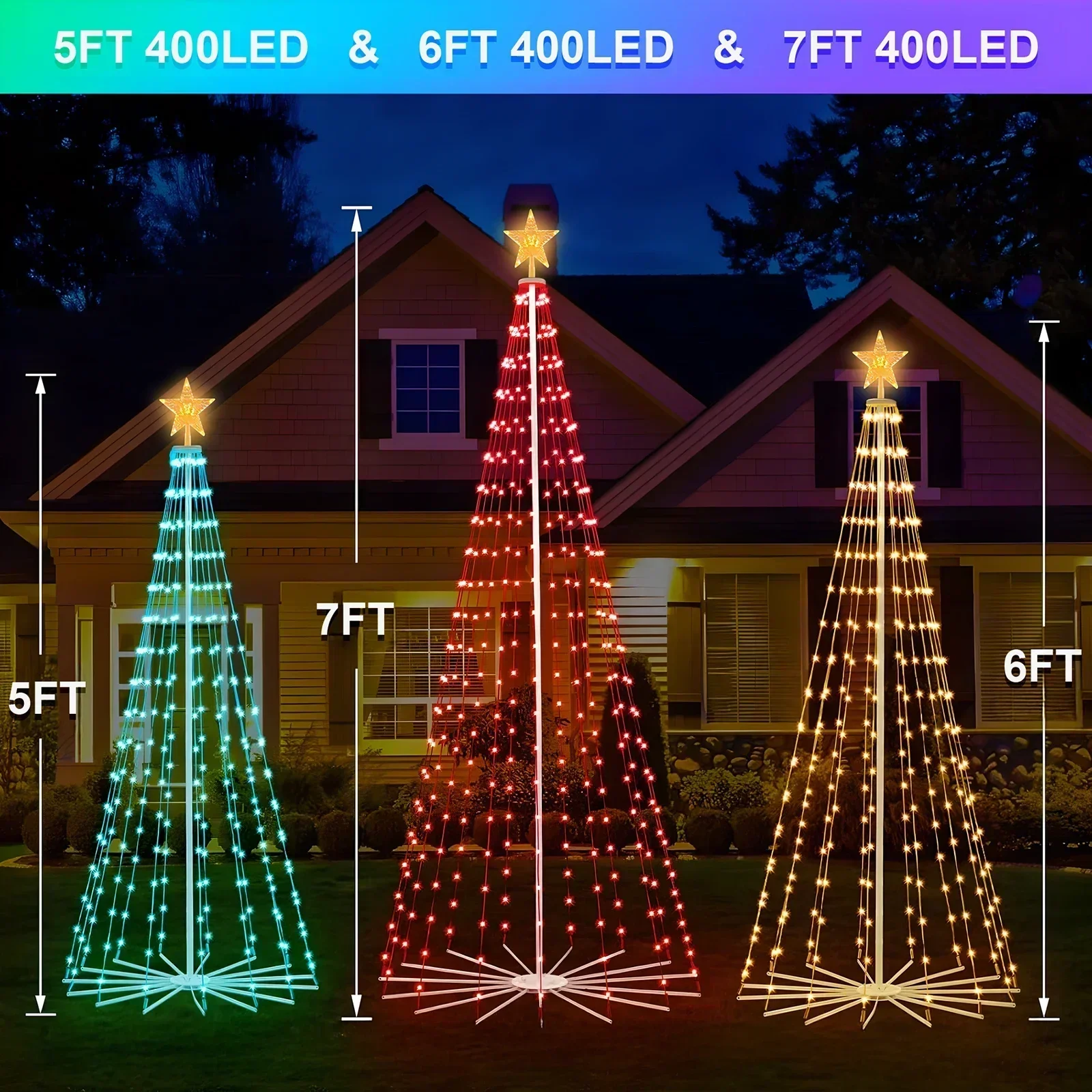 Sapin de Noël Lumineux RVB Intelligent avec Télécommande, Topper Étoile, Extérieur, Bricolage, 2.1m