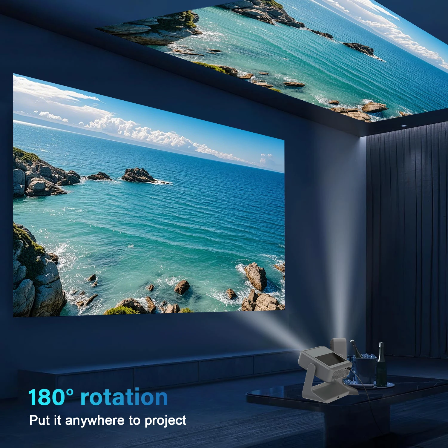 DONGYINGproyector 4K 1080P Enfoque automático Android 12 WiFi Bluetooth Pantalla táctil de 8 pulgadas HDMI USB 180 °   Altavoz de rotación Enchufe UE/EE. UU./Reino Unido