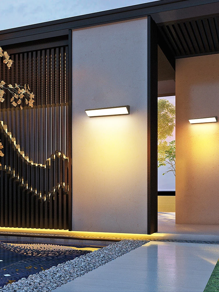 Lámpara Led de pared impermeable IP65 para exteriores, tira larga de luz Exterior, decoración de jardín, lámparas de arandela de pared externa, blanco y negro