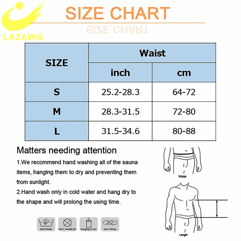 LAZAWG Mens Waist Trainer Neoprene Body Shaper Sauna Sweat  Belly Slimming Corsets Burner Workout Stomach Fitness Trimmer Belt