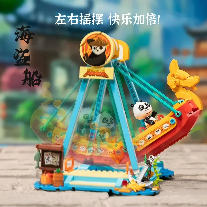 Kung Fu Panda Building Block Pirate Ship Gourmet Restaurant Desktop Decoration Puzzle Assembling Model Toy Birthday Gift for Kid