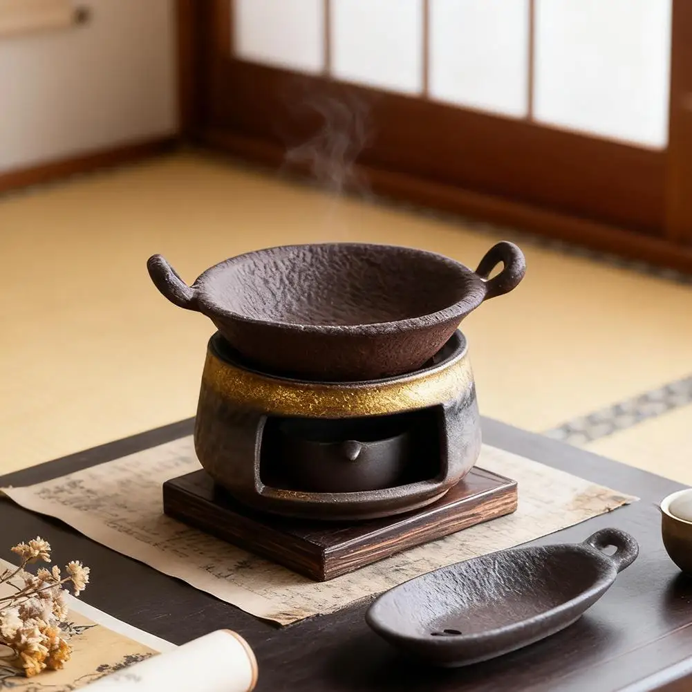 Coarse Pottery Herb Burner, Multi-Functional Ceramic Aromatherapy Stove for Sandalwood, Tea & Essential Oils, Home Decor