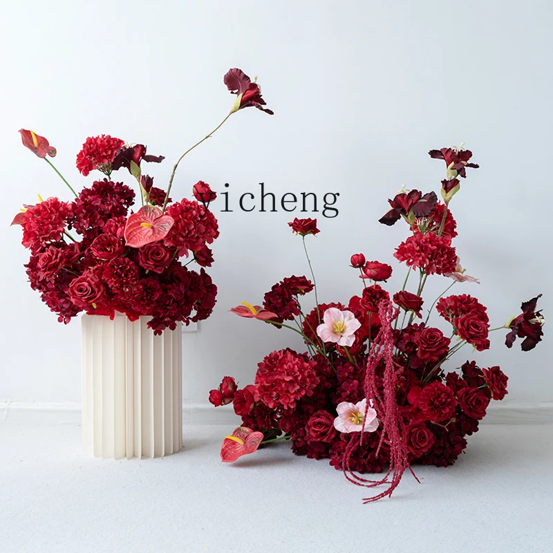 

ZYA Red Series Chinese Wedding Fake Flower Decoration Welcome Background Arrangement Artificial Flowers