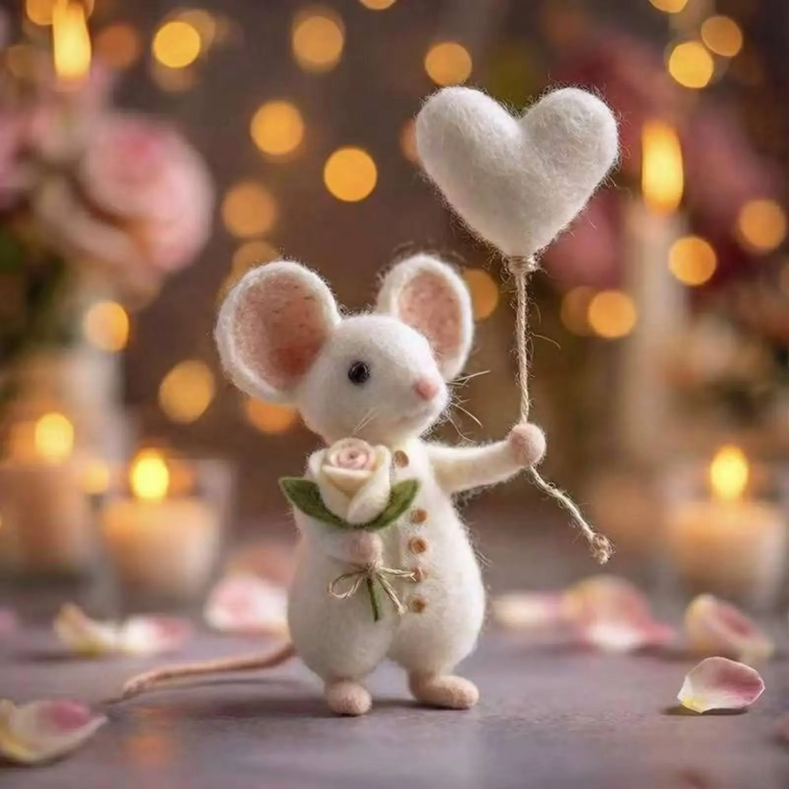 Wool Felt Mouse Romantic Gift Hand-Felted Felted Mouse Felt Creature Figurine Versatile Decor House Decoration for Partners