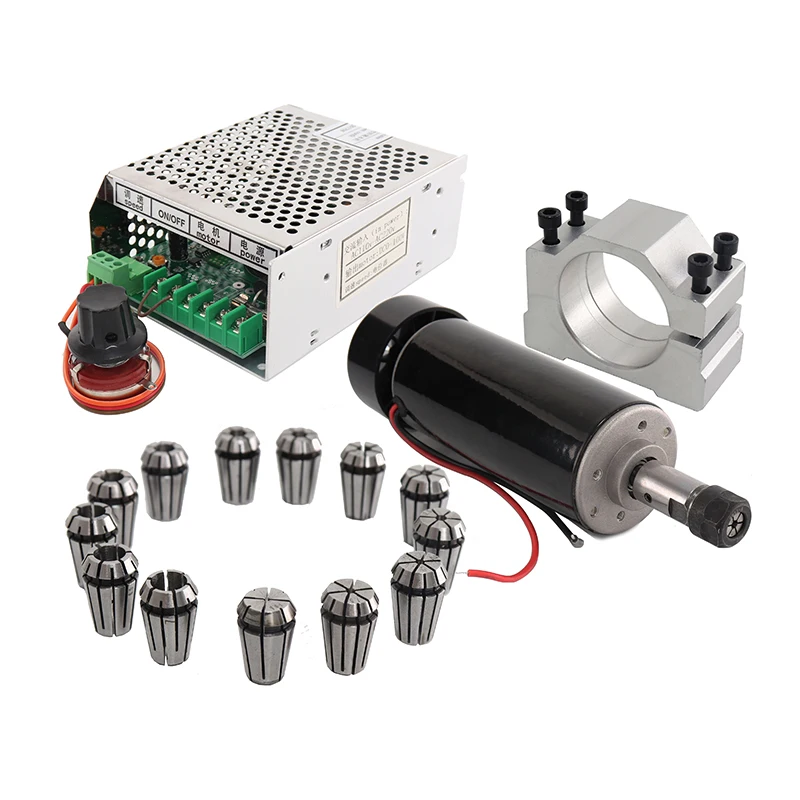 500W Air cooled Spindle Motor 100V+WK611 Power Supply speed governor ER11-8mm chuck CNC with 52mm Clamps Bracket