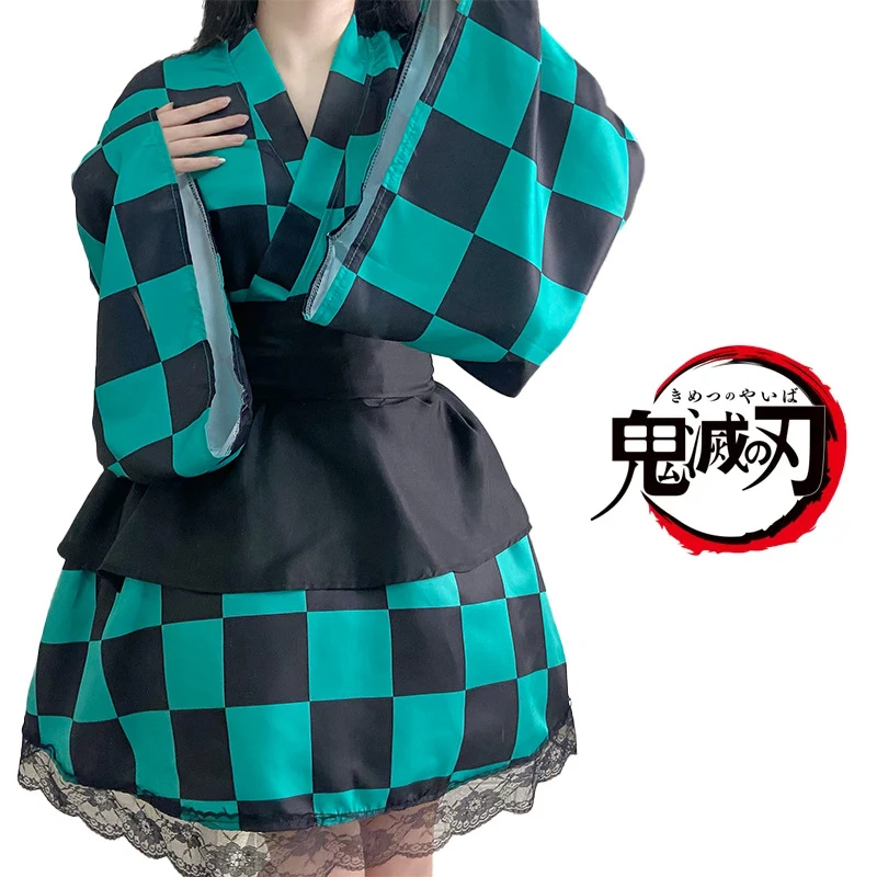 Demon Slayer Cosplay Tanjirou Nezuko Kimono Dress Modified Anime Casual Wear Halloween Costumes For Women Party Carnival