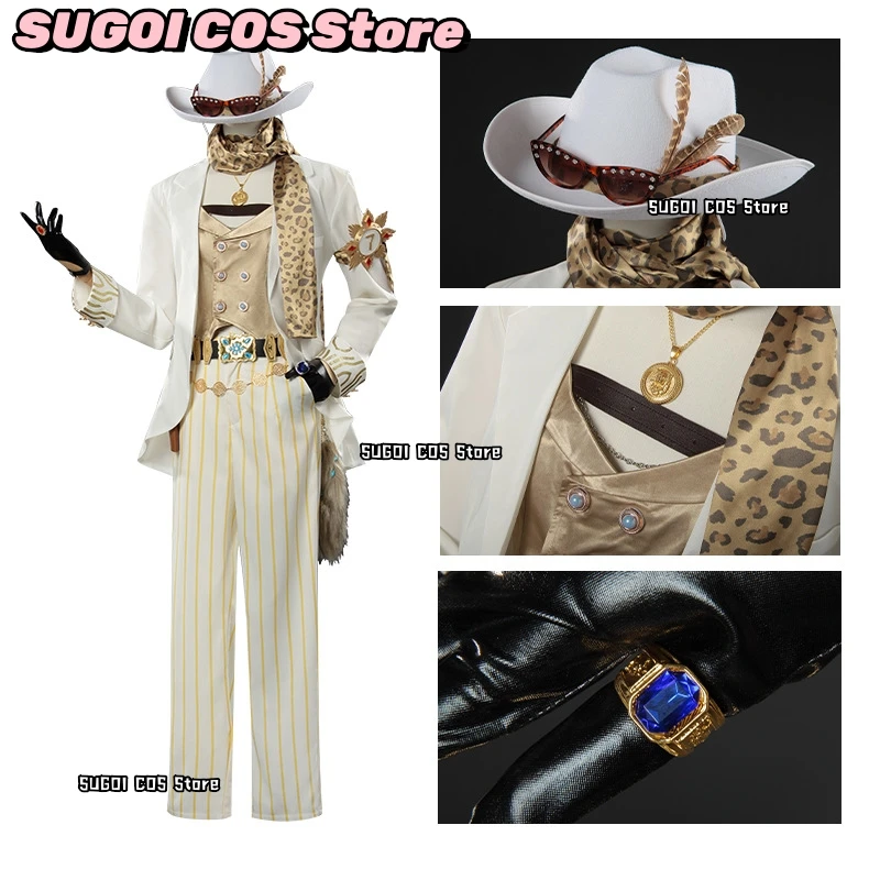 لعبة الهوية الخامس المنقب نورتون كامبل تأثيري حلي خمر ليوبارد طباعة ملابس للرجال أنيمي حفلة لعب الأدوار شعر مستعار البدلة