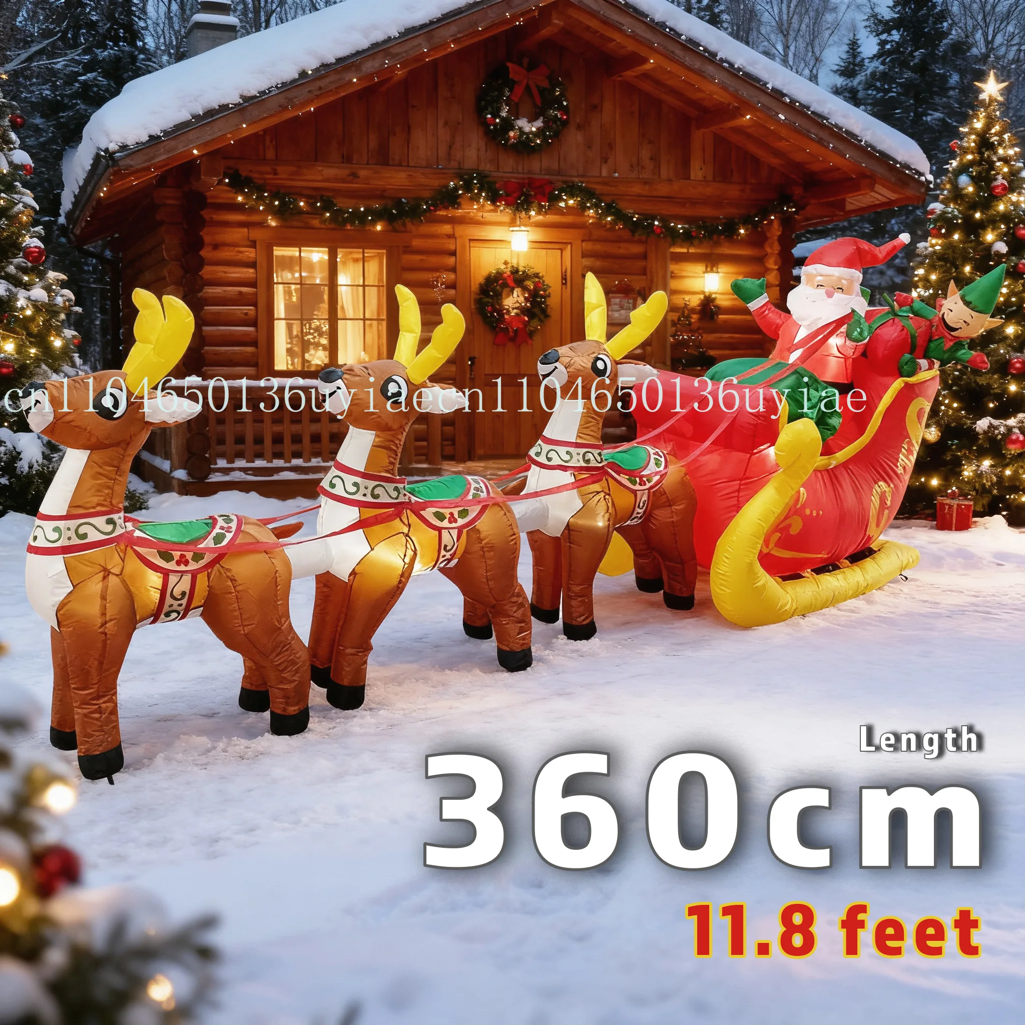 

12 Ft 360cm Christmas Inflatable Reindeer Outdoor Garden Yard Party Decoration Blow Up Yard 3 Deer Sleigh Santa Claus with LEDs
