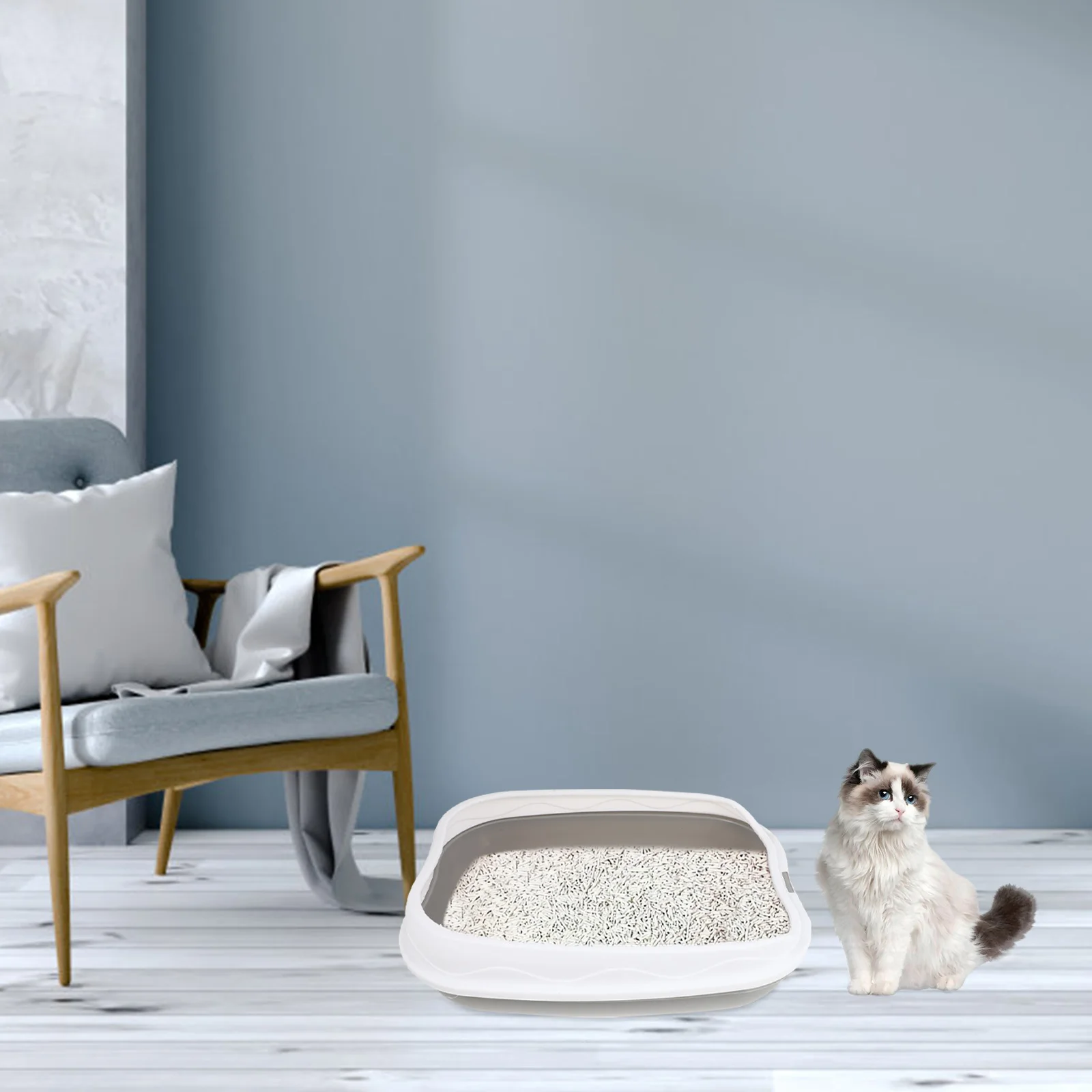 

1 set 1 Set Cat Litter Box Semi Enclosed Anti Splashing Pet Toilet Large Space Pp Material Kitten Training Potty Grey
