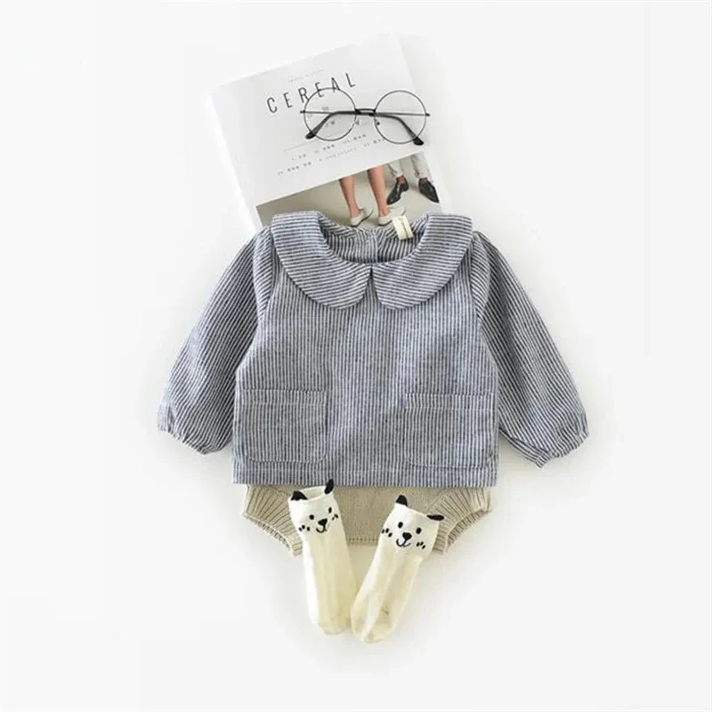طفلة بلوزة الربيع قميص قطني بكم طويل منقوشة طفلة ملابس الرضع الوليد الطفل بلايز الأطفال قمصان الفتيات الملابس